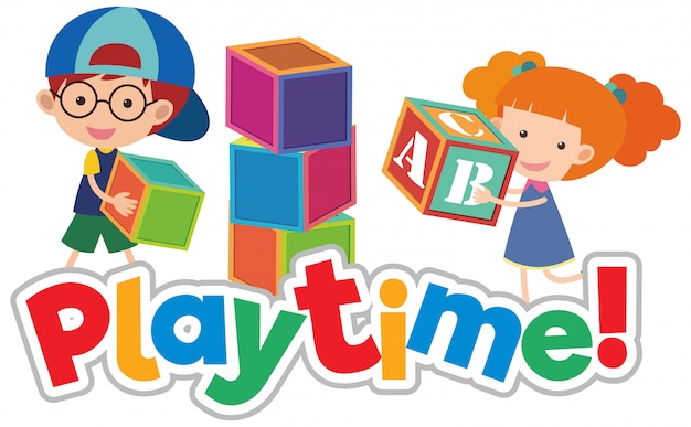 Premium Vector | Font design for word play time with happy kids playing