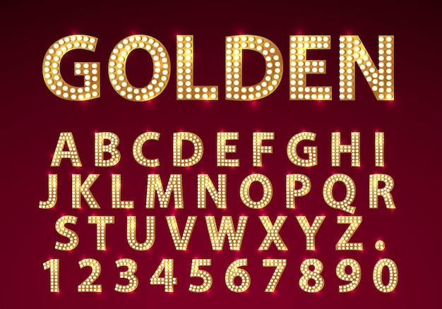 Premium Vector | Font lamp symbol, gold letter and numbers set. vector ...