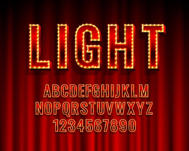 Premium Vector | Font light symbol, red letter and numbers set. vector ...