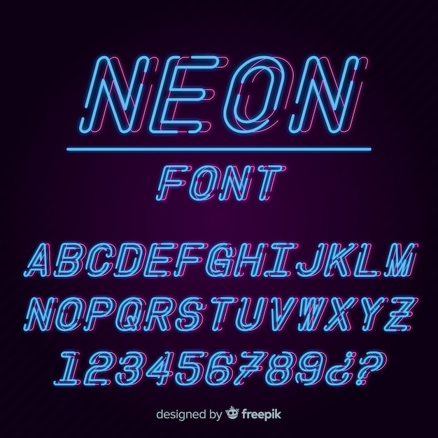 Font with alphabet in neon style Vector | Free Download