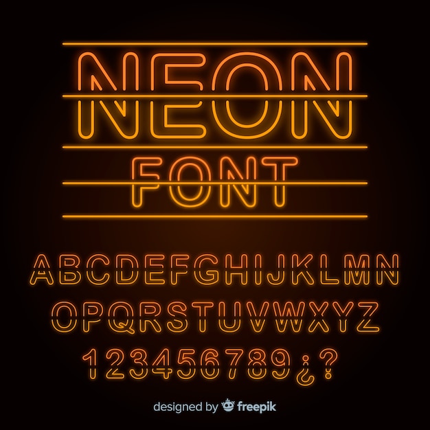 Font with alphabet in neon style Free Vector