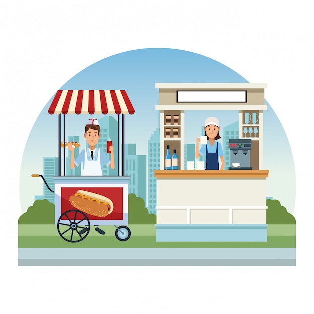 Premium Vector | Food booth and shops