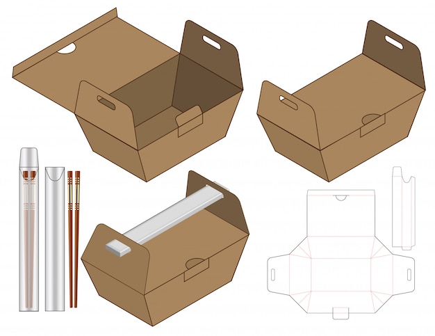 Premium Vector Food box packaging die cut template design 3d