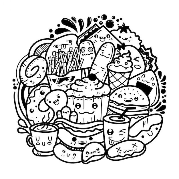 Premium Vector Food cute monster doodles