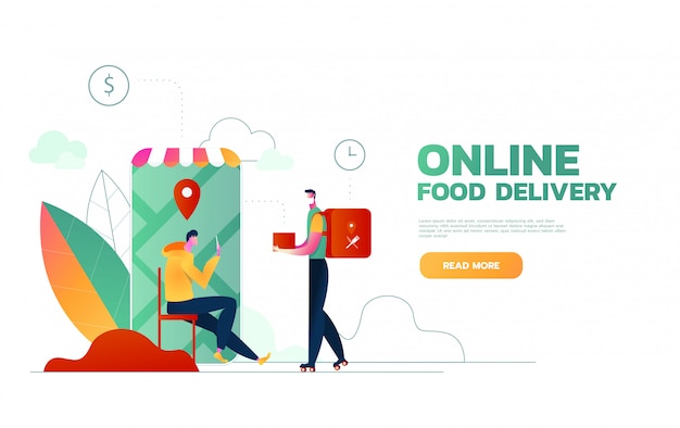 Download Free Food Delivery Service Mobile Application Young Male Courier With Use our free logo maker to create a logo and build your brand. Put your logo on business cards, promotional products, or your website for brand visibility.