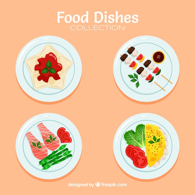 Food dishes collection in 2d style