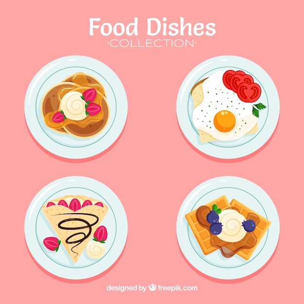 Food dishes collection in 2d style