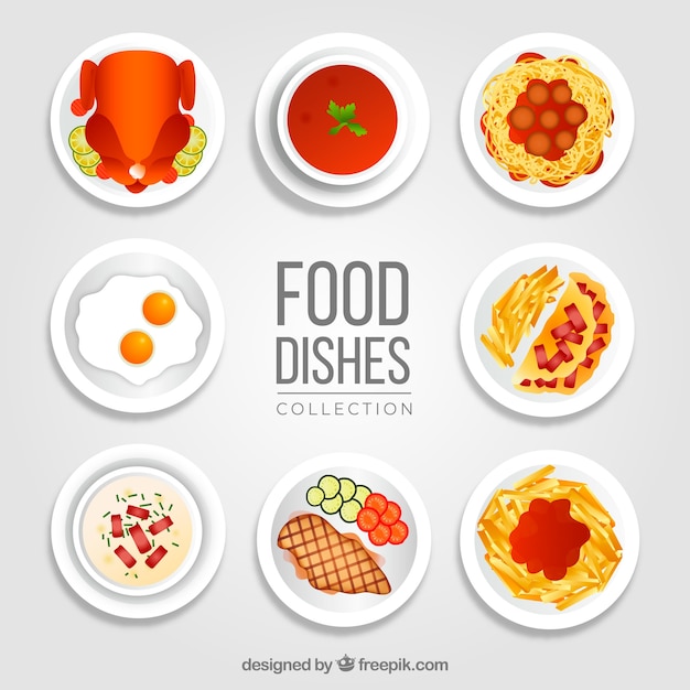 Food dishes collection in top view