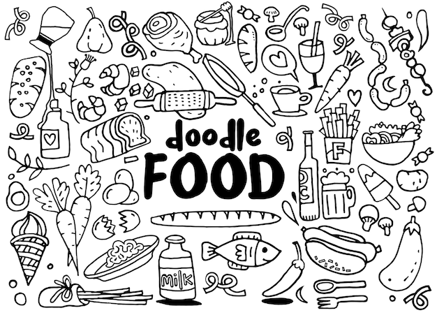 Premium Vector | Food and drink doodles elements sketch background