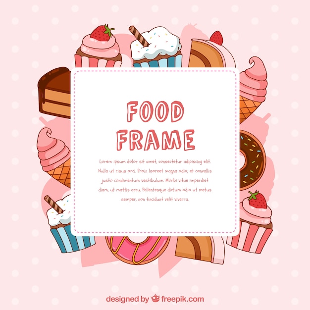 Food frame with hand drawn desserts