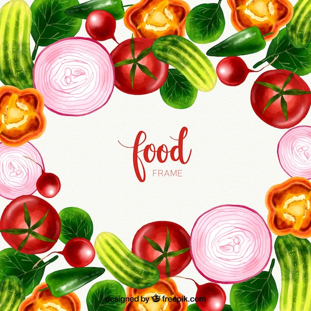 Food frame with vegetables in watercolor\
style