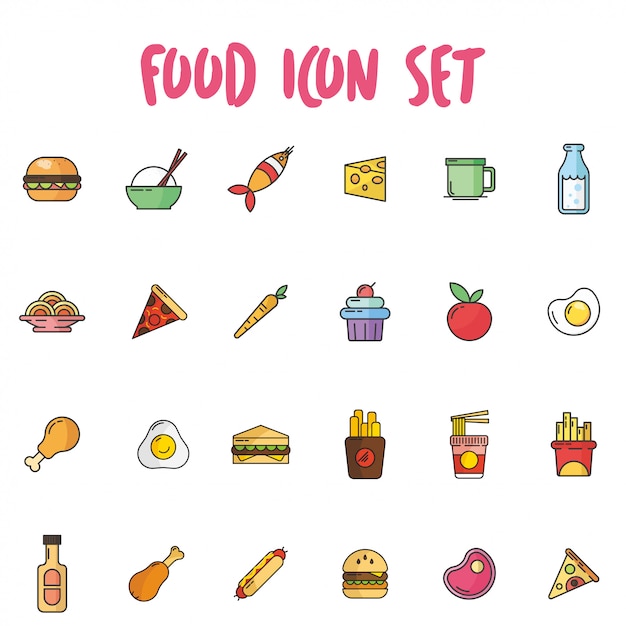 Premium Vector | Food icon set in outline style with pastel color