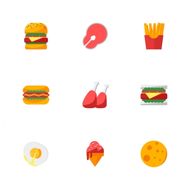 Food icons flat | Premium Vector