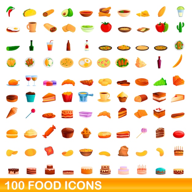 Premium Vector | Food icons set, cartoon style
