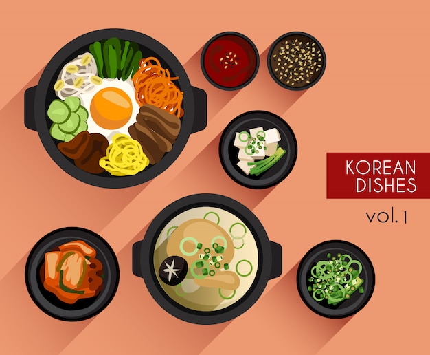 食べ物イラスト 韓国料理 プレミアムベクター