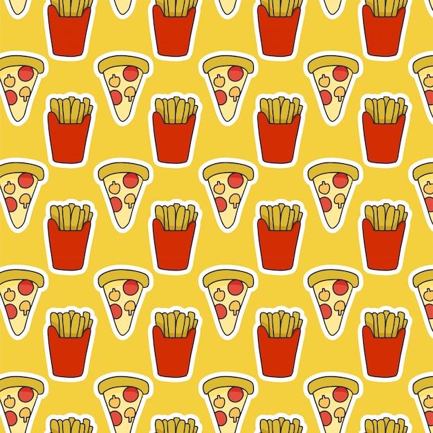 Food pattern with french fries and pizza Premium Vector