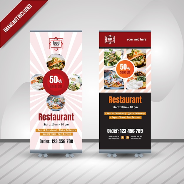 Food roll up banner design for restaurant Premium Vector