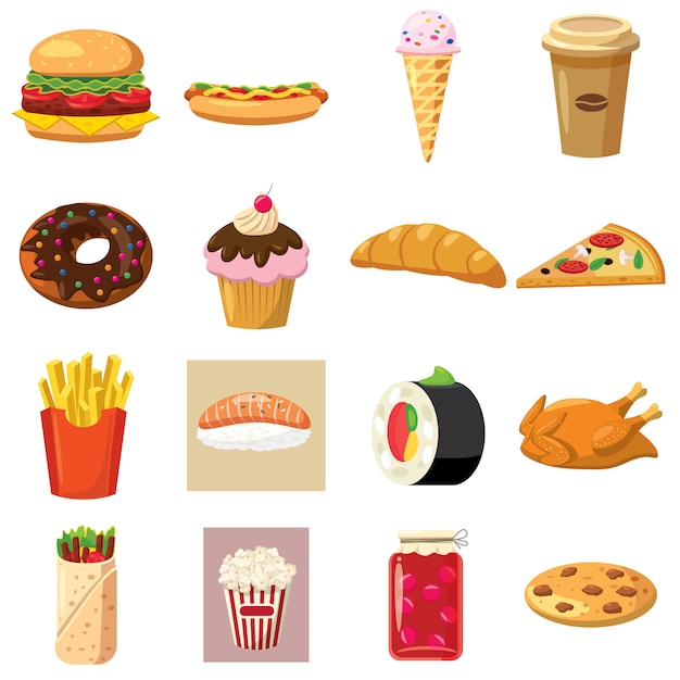 Food set icons in cartoon style isolated on white background Vector ...