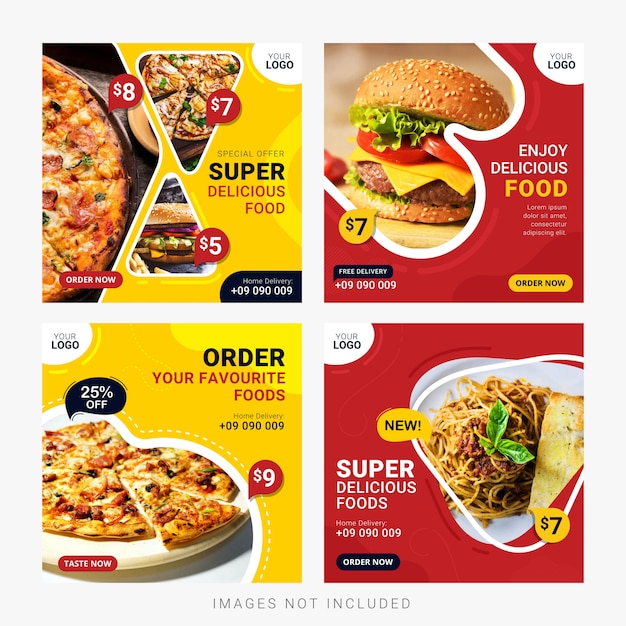 Premium Vector | Food social media banners post template set