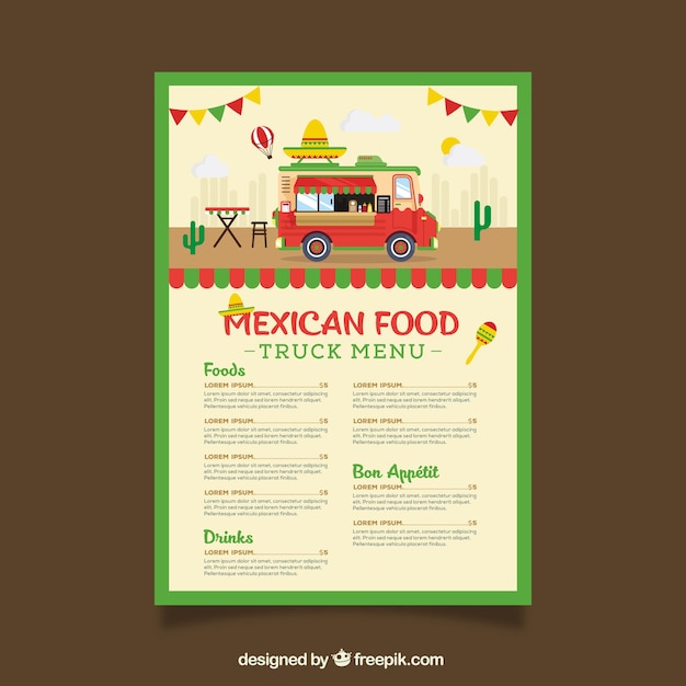 Food truck menu template wit mexican
food