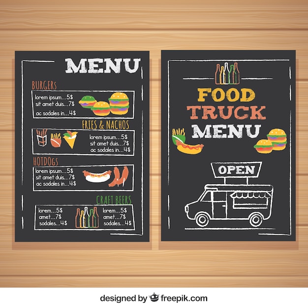 Free Vector | Food truck menu with burgers and hot dogs