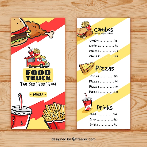 Food truck menu with fast food