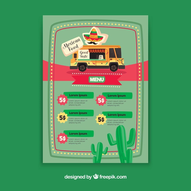 Food truck menu with mexican food