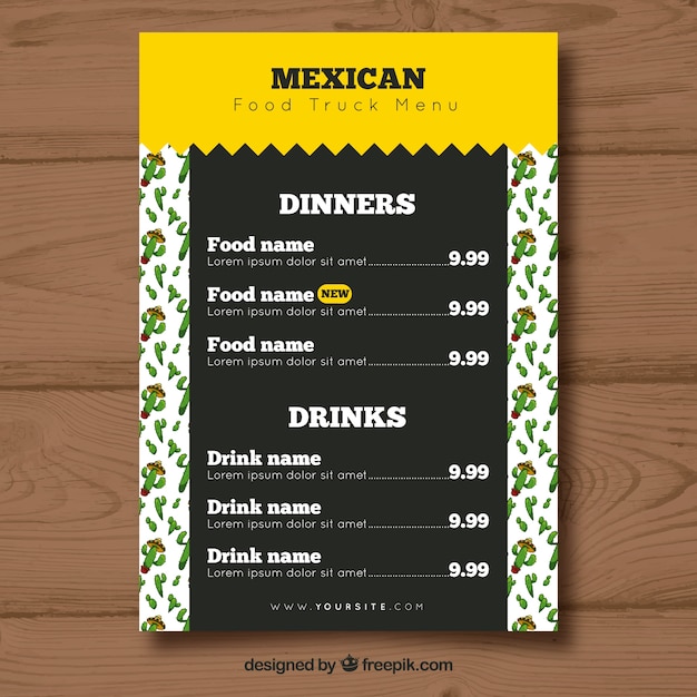 Food truck menu with mexican food
