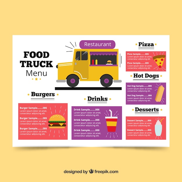 Free Vector Food Truck Menu With Variety Of Food 8982