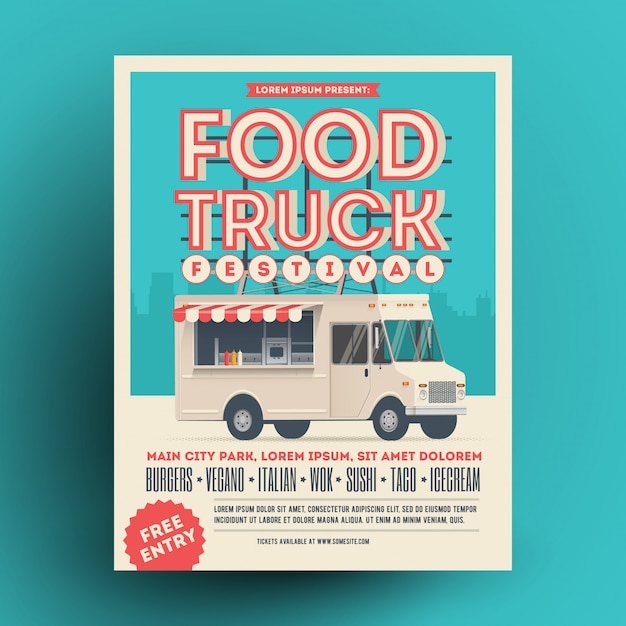 Premium Vector Food Truck Or Street Food Festival Poster Or Flyer Design Template