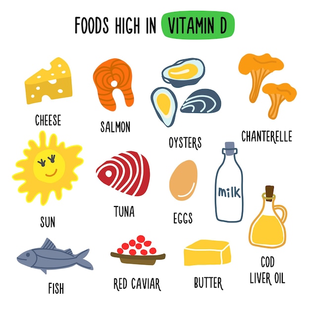 Premium Vector | Foods high in vitamin d vector illustration with ...