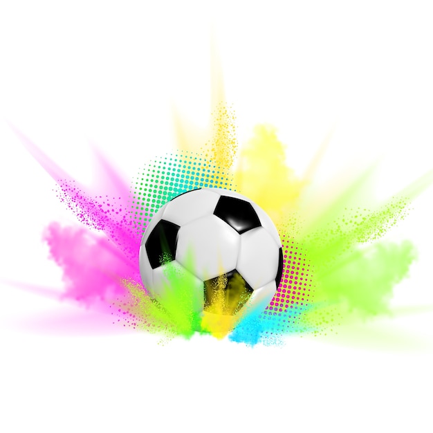色とりどりの煙でボールを持つサッカーのイラスト プレミアムベクター