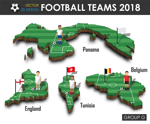 Football player and flag on 3d design country map. Premium Vector
