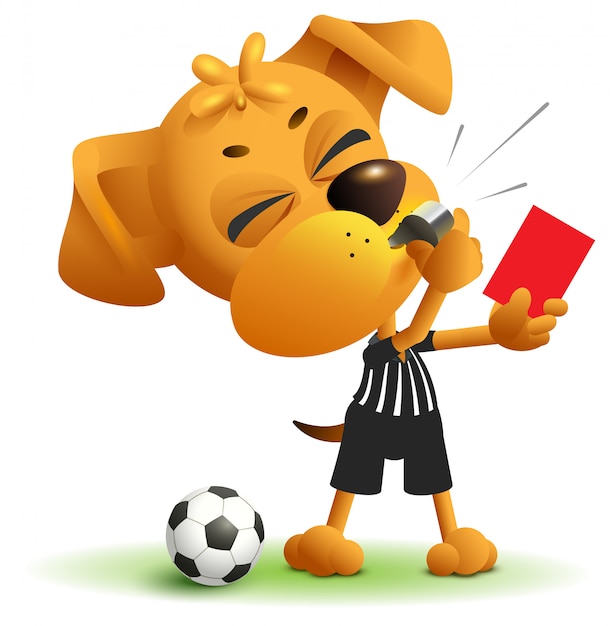 サッカーの審判犬はレッドカードを示しています サッカーアービターホイッスル プレミアムベクター