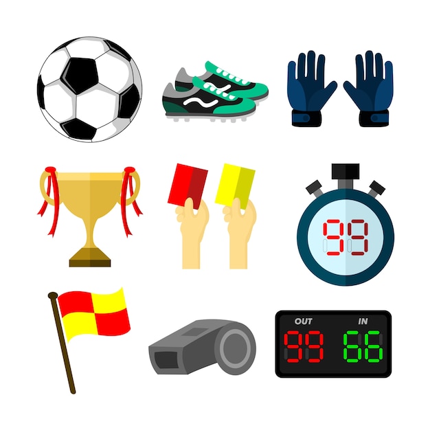 サッカーサッカー関連オブジェクトスポーツイラストセット プレミアムベクター