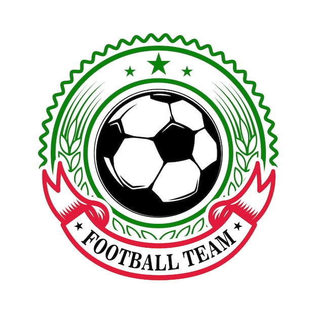 サッカーチーム サッカーボールのエンブレムテンプレート ロゴ ラベル 記号 バッジの要素 図 プレミアムベクター