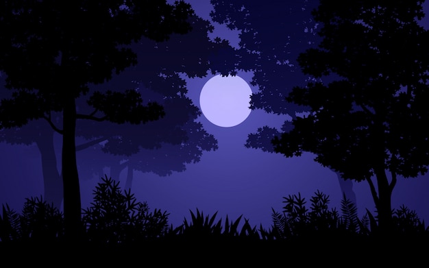 Premium Vector | Forest night scenery with moonlight