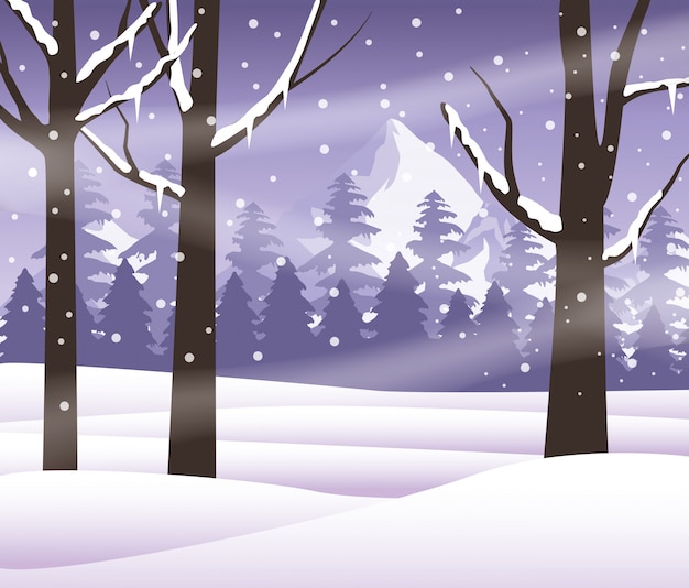 森雪景色シーン自然アイコンベクトルイラストデザイン プレミアムベクター