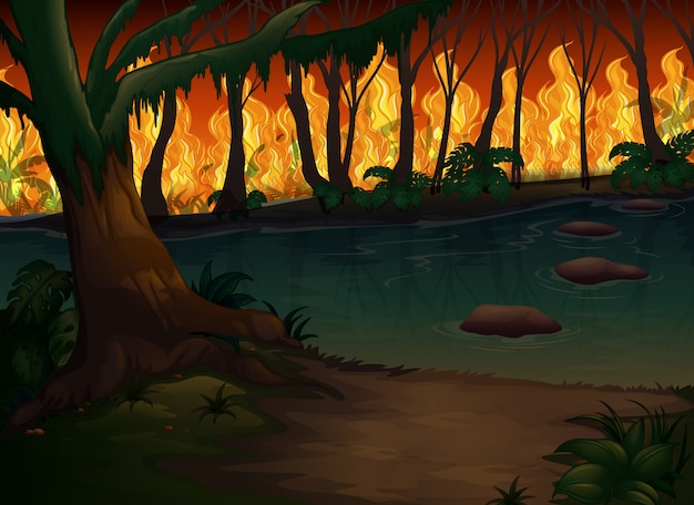 Premium Vector | A forest with wildfire disaster