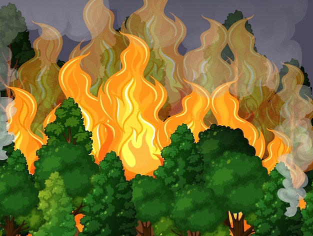 Premium Vector | A forest with wildfire disaster