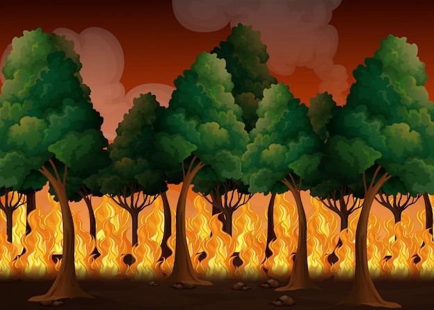 Premium Vector | A forest with wildfire disaster