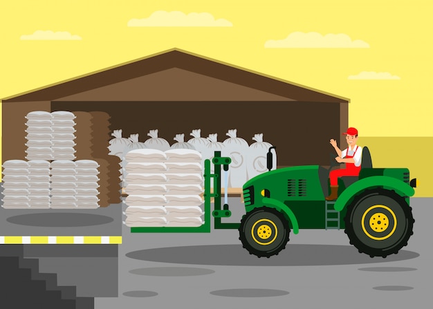 Premium Vector Fork Lift Tractor In Warehouse Vector Illustration