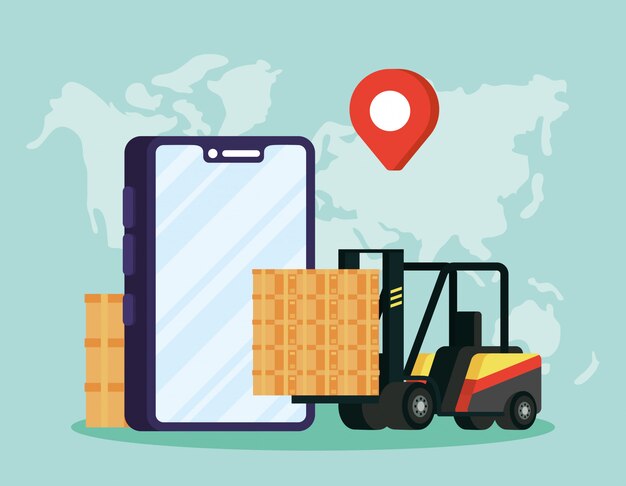 Premium Vector Forklift Delivery Service With Smartphone