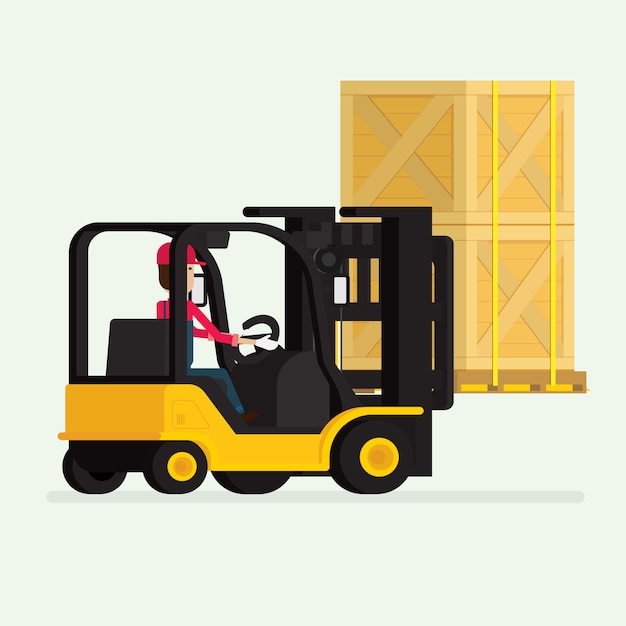 Premium Vector Forklift Truck With Human Worker And Boxes