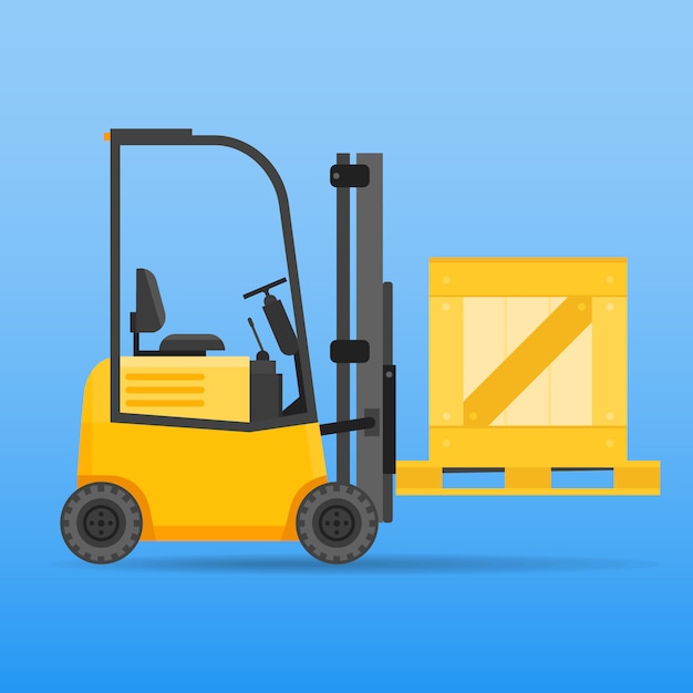Premium Vector Forklift Truck With Wooden Crate Illustration