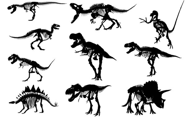 恐竜のシルエットの化石 プレミアムベクター