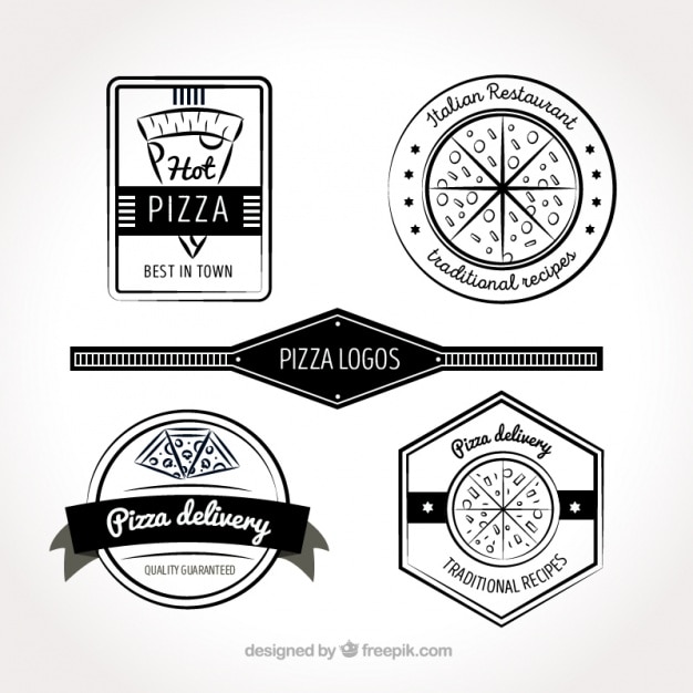 Four Black And White Logos For Pizza Vector 