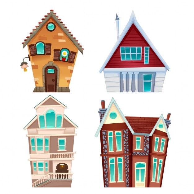 Four cartoon houses | Free Vector