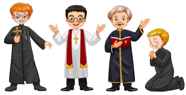 Free Vector | Four Characters Of Priests Illustration