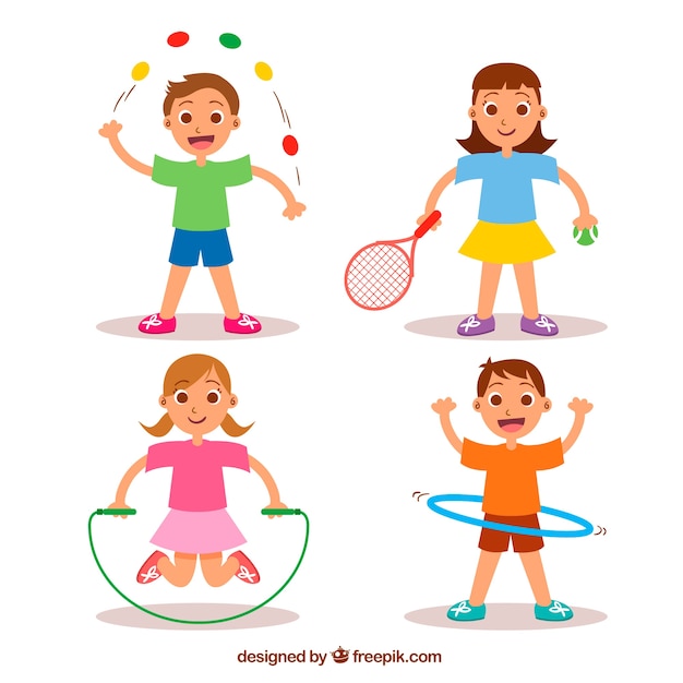 Four children doing sport Vector | Free Download